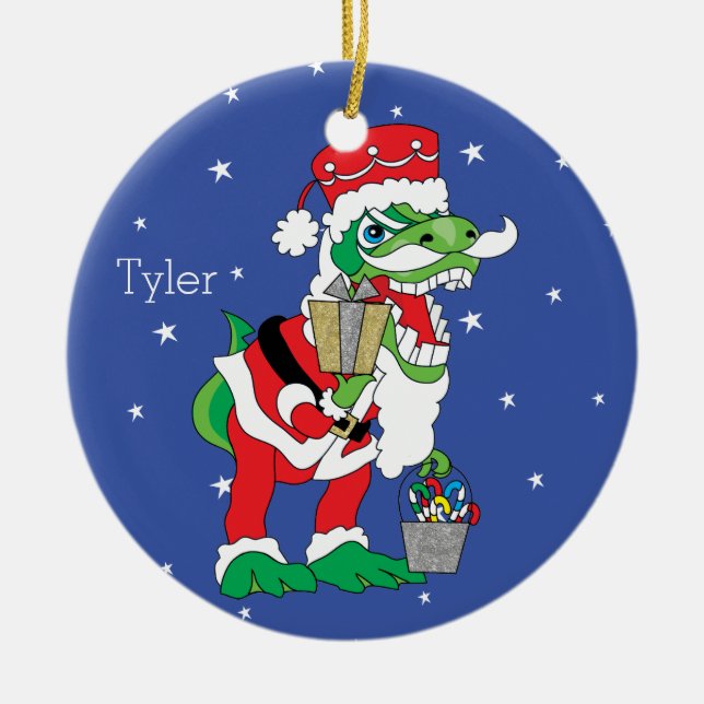 Christmas TySantasaurus Rex Ornament Personalize (Front)