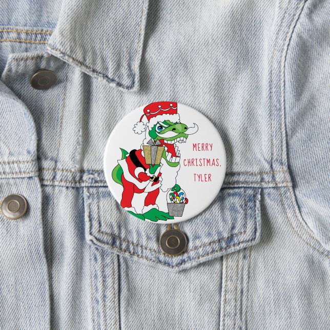 Christmas TySantaSaurus Round 3 Inch Round Button (In Situ)