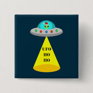 Christmas UFO Ho Ho Alien flying saucer 2 Inch Square Button