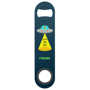Christmas UFO Ho Ho Alien flying saucer Custom Bar Key