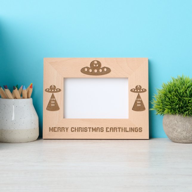 Christmas UFO Ho Ho Alien flying saucer Custom Etched Frames (Front)