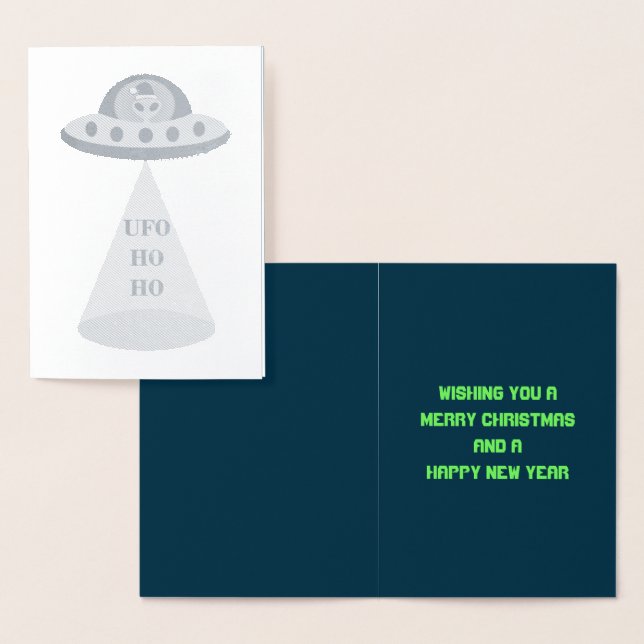 Christmas UFO Ho Ho Alien flying saucer Custom Foil Card (Display)