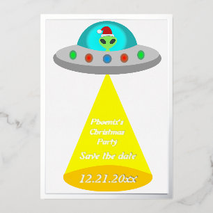 Christmas UFO Ho Ho Alien Flying Saucer Custom Foil Holiday Card