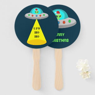 Christmas UFO Ho Ho Alien flying saucer Custom Hand Fan