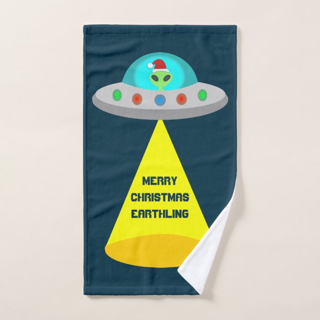 Christmas UFO Ho Ho Alien flying saucer Custom Hand Towel (Hand Towel)