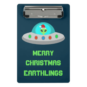 Christmas UFO Ho Ho Alien flying saucer Custom Mini Clipboard