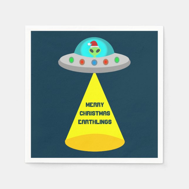 Christmas UFO Ho Ho Alien flying saucer Custom Napkin (Front)