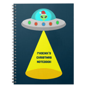 Christmas UFO Ho Ho Alien flying saucer Custom Notebook