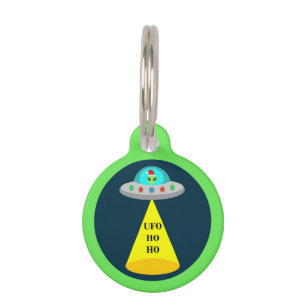 Christmas UFO Ho Ho Alien flying saucer Custom Pet Tag
