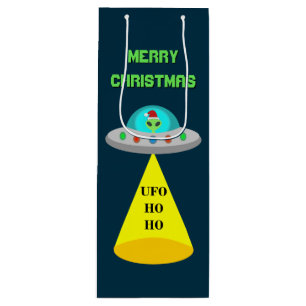 Christmas UFO Ho Ho Alien flying saucer Custom Wine Gift Bag