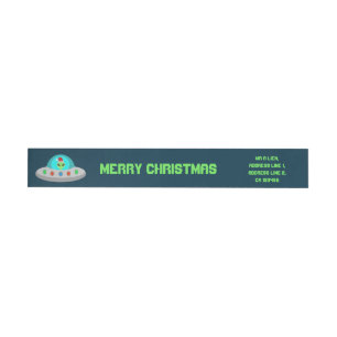 Christmas UFO Ho Ho Alien flying saucer Custom Wraparound Address Label