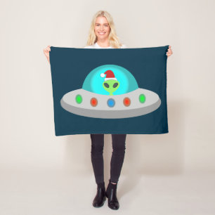 Christmas UFO Ho Ho Alien flying saucer Fleece Blanket