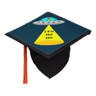 Christmas UFO Ho Ho Alien flying saucer Graduation Cap Topper