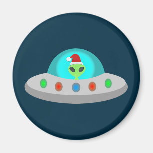 Christmas UFO Ho Ho Alien flying saucer Magnet