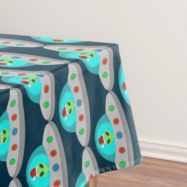 Christmas UFO Ho Ho Alien flying saucer Patterned Tablecloth (In Situ)