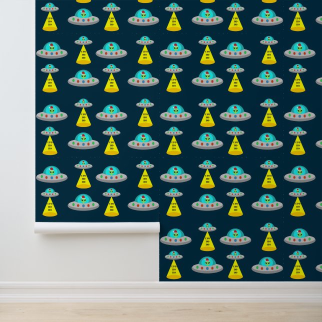 Christmas UFO Ho Ho Alien flying saucer Patterned Wallpaper (Application)