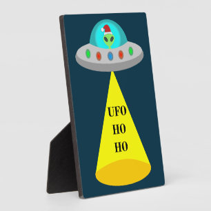 Christmas UFO Ho Ho Alien flying saucer Plaque
