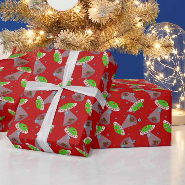 Christmas UFO_red Wrapping Paper (Holidays)