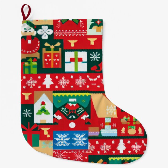 Christmas Ugly Sweater 1 Large Christmas Stocking (Front)