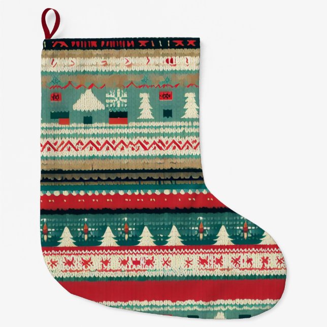 Christmas Ugly Sweater 3 Large Christmas Stocking (Front)
