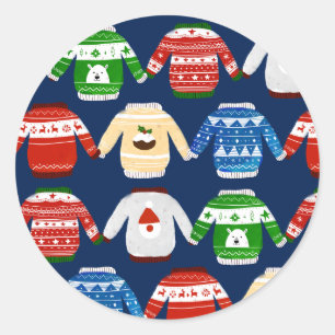 Christmas Ugly sweater Blue Classic Round Sticker