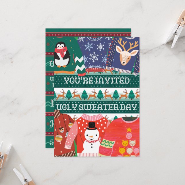Christmas Ugly Sweater Day Funny Corporate Party Invitation (Front/Back In Situ)