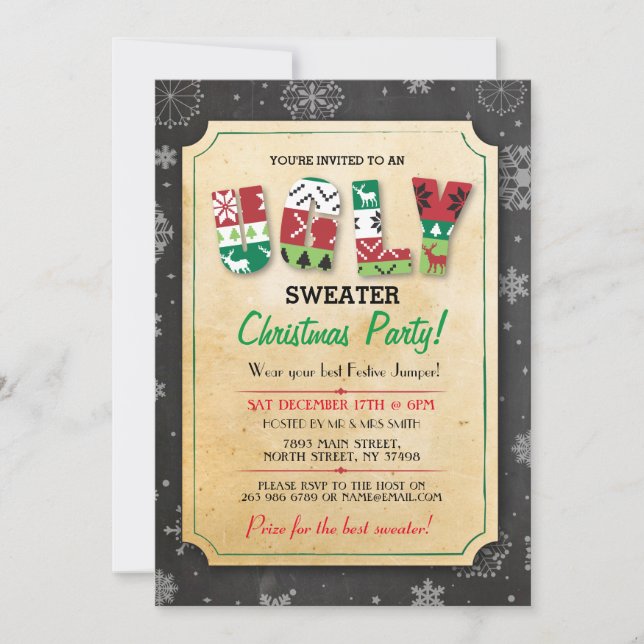 Christmas Ugly Sweater Jumper Party Dinner Invite (Front)