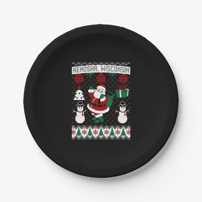 Christmas Ugly Sweater Kenosha Wisconsin Paper Plate (Front)