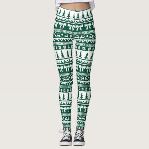 Christmas Ugly Sweater Knit Pattern in Dark Green Leggings
