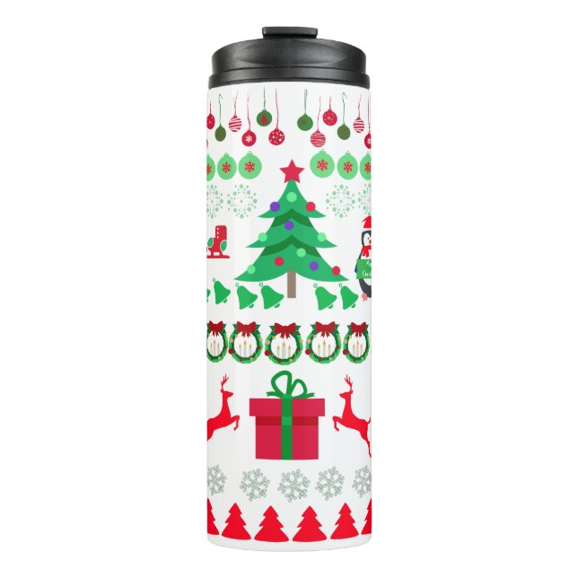 Christmas Ugly Sweater Knit Pattern Thermal Tumbler (Front)