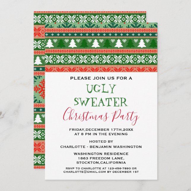  Christmas Ugly Sweater Party  Invitation (Front/Back)