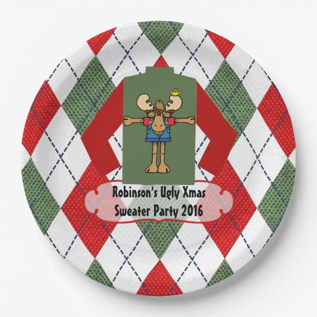 Christmas Ugly Sweater Party Personalized Paper Plate (Front)
