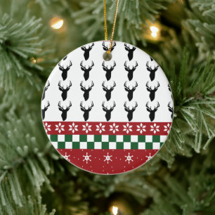 Christmas Ugly Sweater Pattern Snowflake Deer Ceramic Ornament
