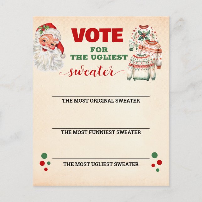 Christmas Ugly Sweater Voting Card (Front)