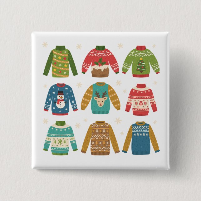 Christmas Ugly Sweaters 2 Inch Square Button (Front)