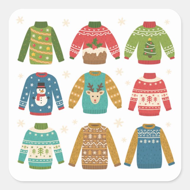 Christmas Ugly Sweaters Square Sticker (Front)