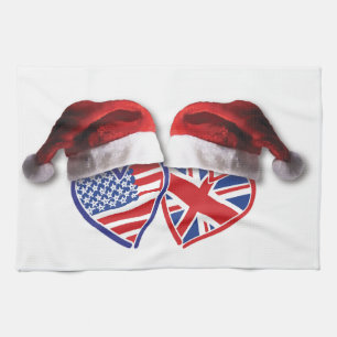 Christmas UK USA Patriotic Heats Kitchen Towel