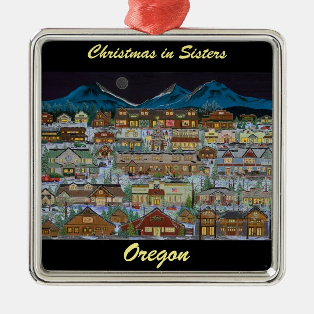 Christmas Under the Cascade Mountains Metal Ornament (Front)
