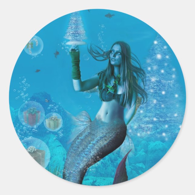 Christmas Under the Sea (Stickers) Classic Round Sticker (Front)