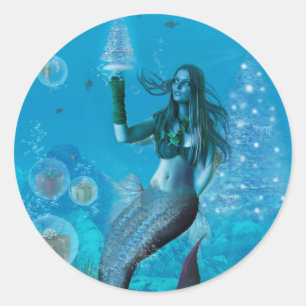 Christmas Under the Sea (Stickers) Classic Round Sticker