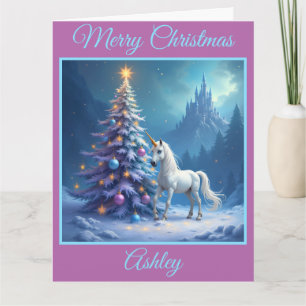 Christmas Unicorn and Fairytale Castle Card