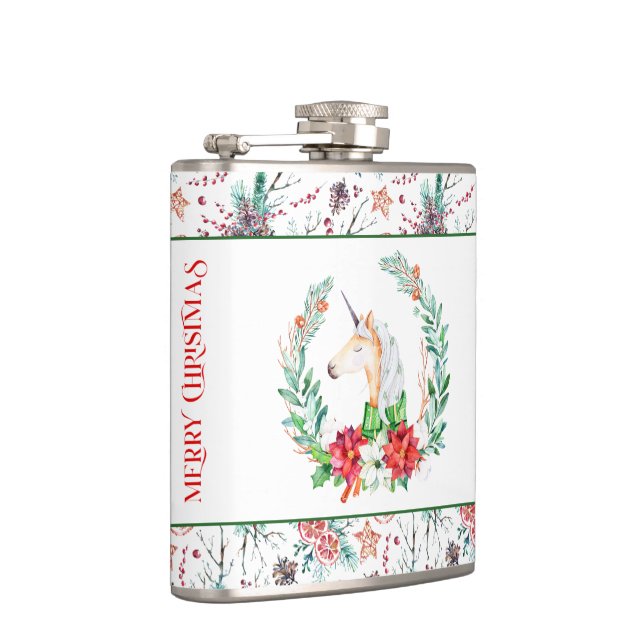Christmas Unicorn and Merry Christmas Typography Hip Flask (Right)