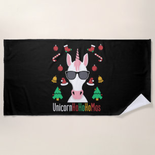 Christmas Unicorn Beach Towel