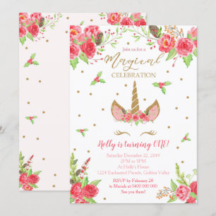Christmas Unicorn Birthday Invitation