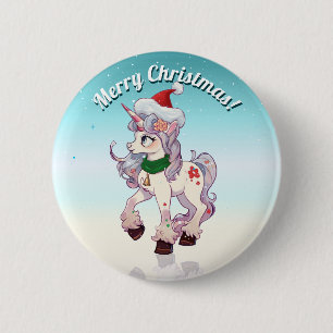 Christmas Unicorn Cartoon 2 Inch Round Button
