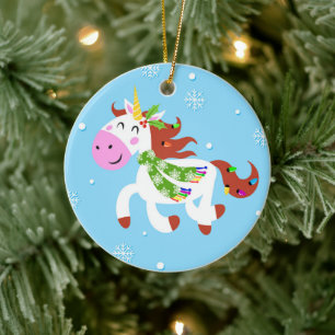 Christmas Unicorn Cartoon Ceramic Ornament