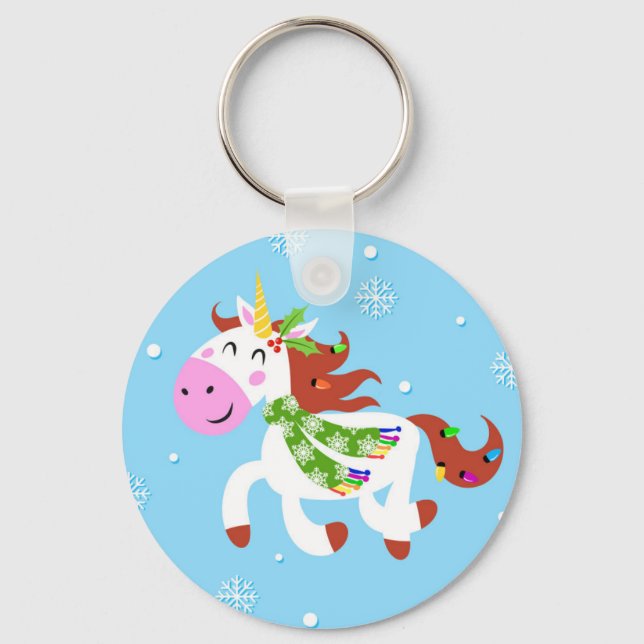 Christmas Unicorn Cartoon Keychain (Front)