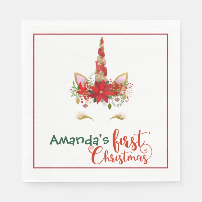 Christmas Unicorn Christmas Birthday Paper Napkins (Front)