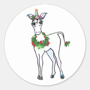 Christmas Unicorn Classic Round Sticker