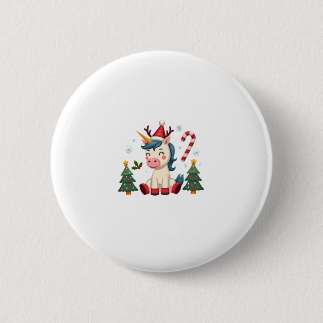 Christmas Unicorn Cute Magical Xmas Toddler Girls  2 Inch Round Button (Front)